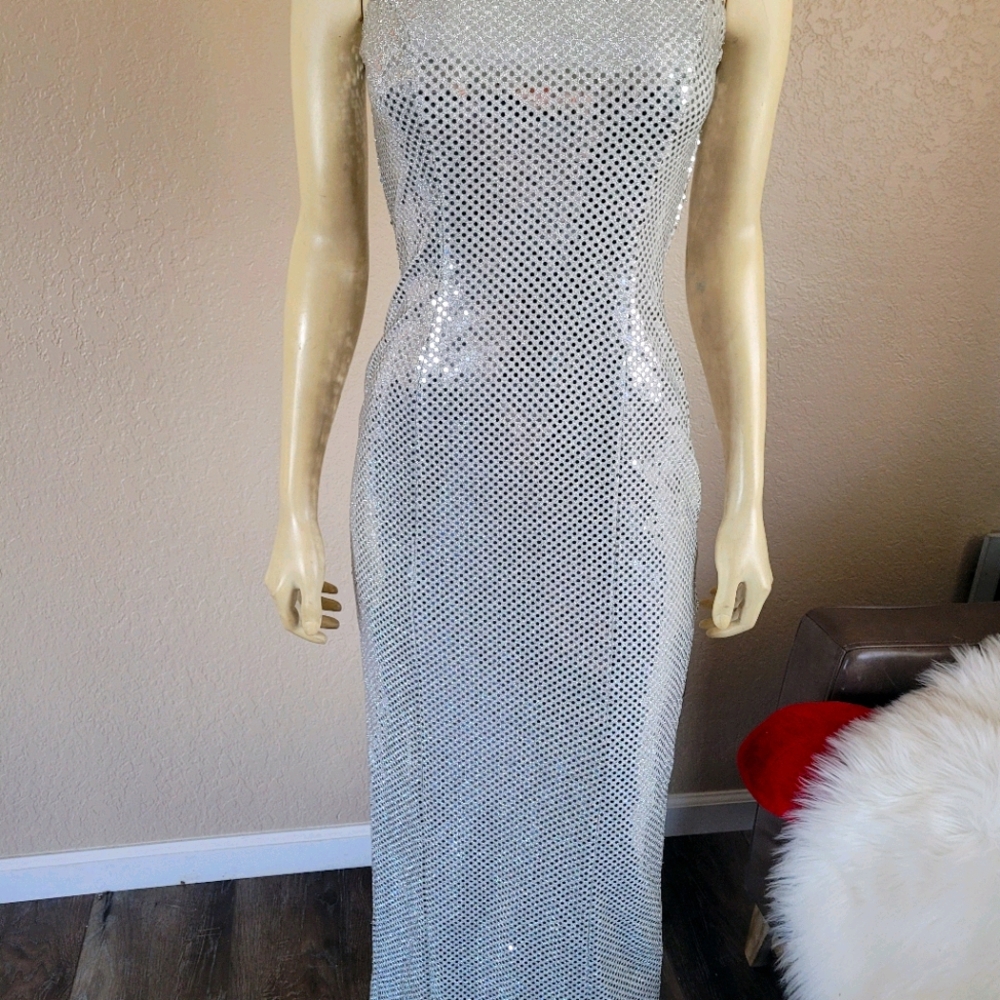 Vintage ZumZum silver bling fitted dress new years